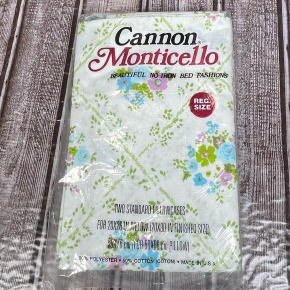 Vintage CANNON MONTICELLO 2 Standard Pillow Cases Floral Made in USA NOS NEW - Picture 2 of 4